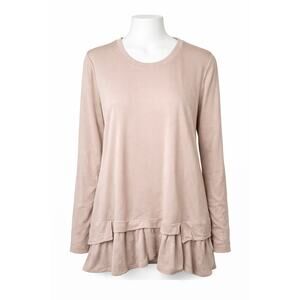 LOGO by Lori Goldstein French Terry Layered Hem Top Beige [L]